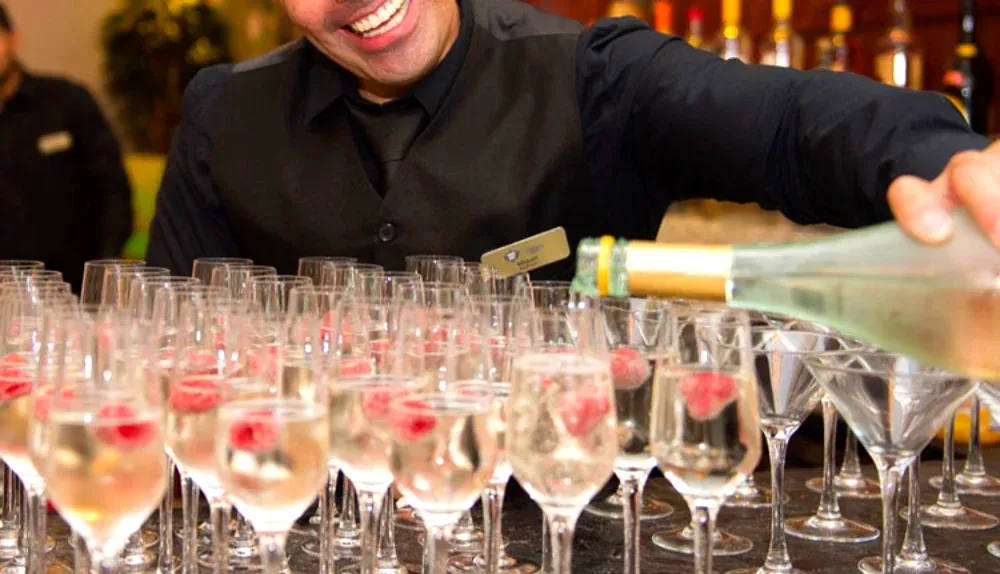 Bartender serving champagne