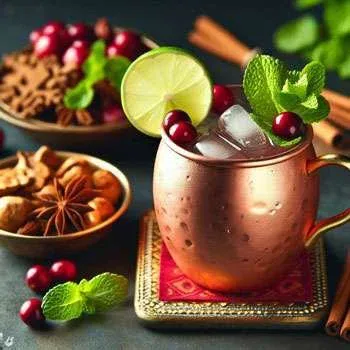 Festive Cranberry Moscow Mule in copper mug - Holiday event catering