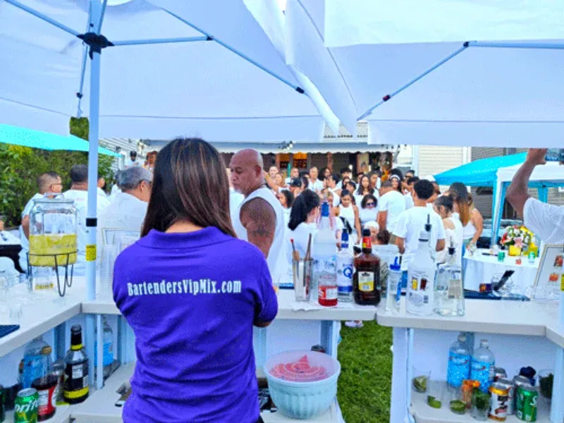 Outdoor spring event setup with professional portable bar rental in New Jersey